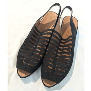 Gentle Souls Kenneth Cole Lee Black Suede Caged Wedge Slingback Sandals Women 10